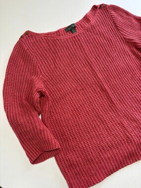 RALPH LAUREN DARK PINK 3/4 SLEEVE LINEN & COTTON SWEATER